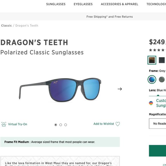 Maui Jim DRAGON'S TEETH Polarized Classic Sunglass - Picture 1 of 4